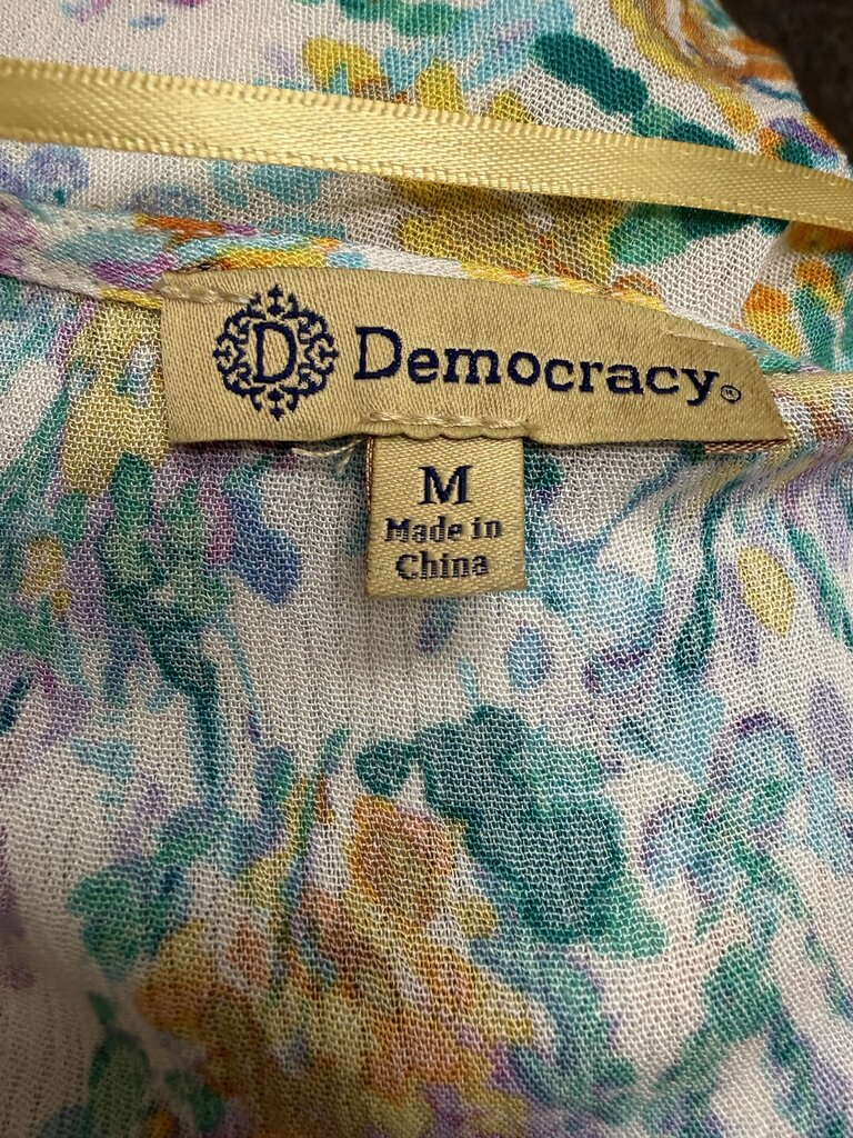 Democracy Yellow,Orange,Aqua Front Tie Kimono w/Embroidered Sleeve