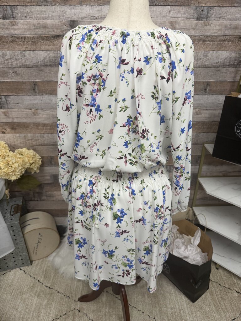 Taylor White w/Blue Floral Print Peasant Top Dress