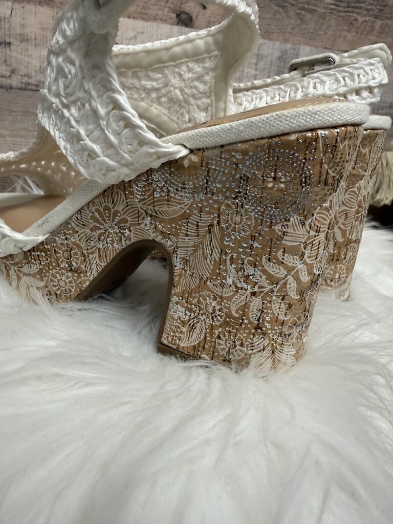 Impo Osanna White Crochet Platform Ornate Block Heels
