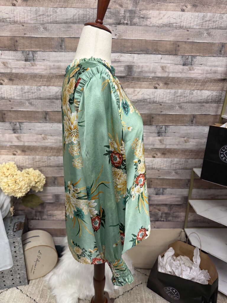 Violet & Claire Sage Green w/Floral Print Long Sleeve