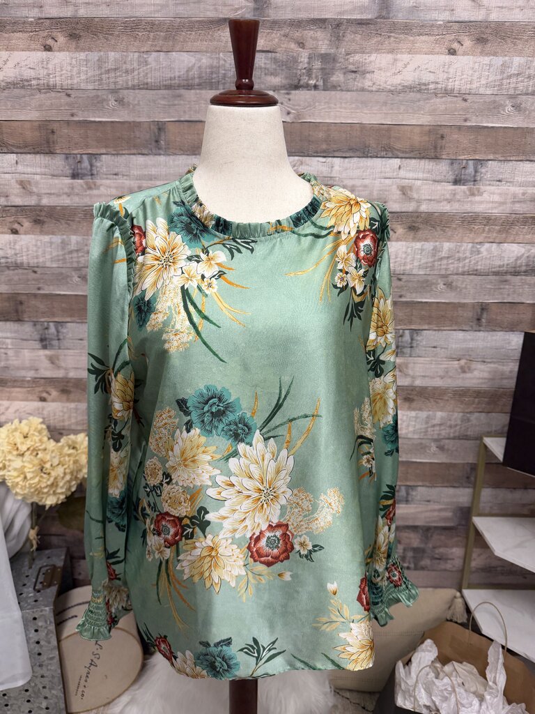 Violet & Claire Sage Green w/Floral Print Long Sleeve