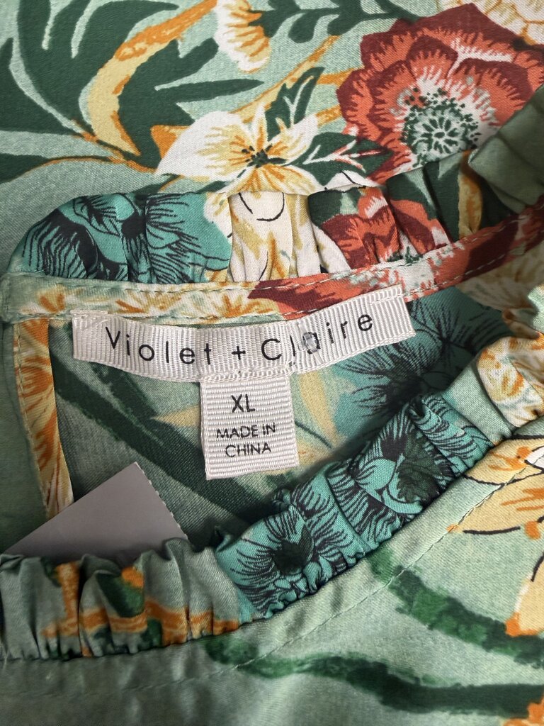 Violet & Claire Sage Green w/Floral Print Long Sleeve