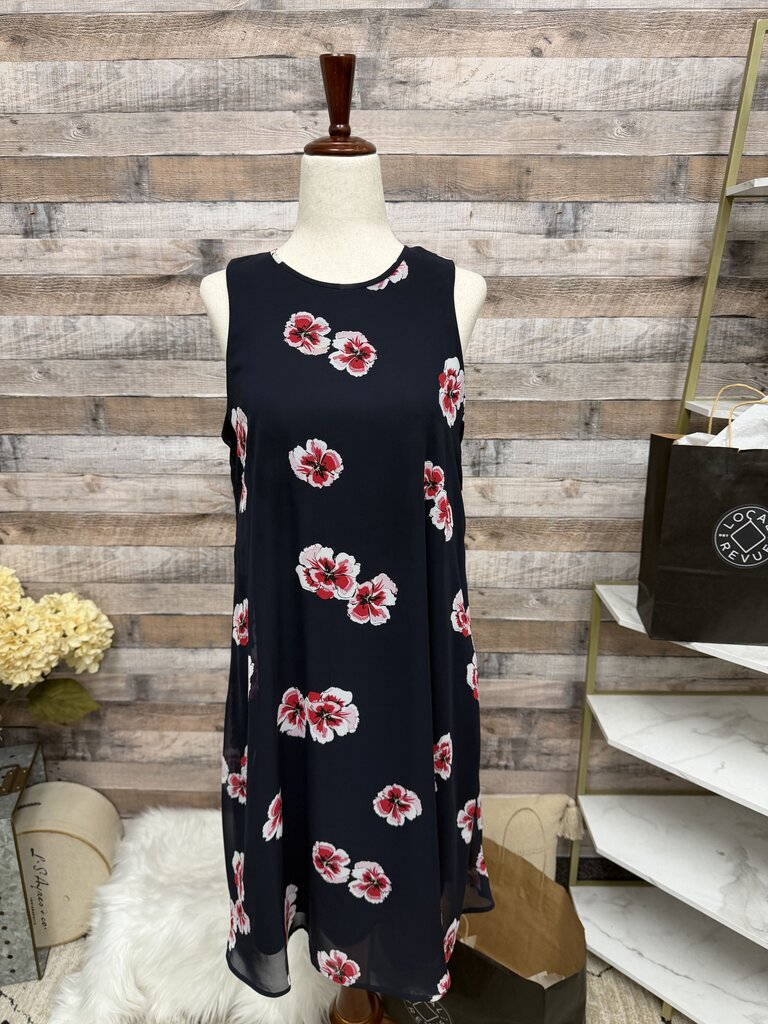 Tommy Hilfiger Navy w/Red&Pink Flowers Trapeze Dress