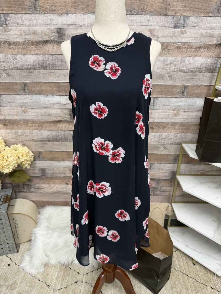 Tommy Hilfiger Navy w/Red&Pink Flowers Trapeze Dress
