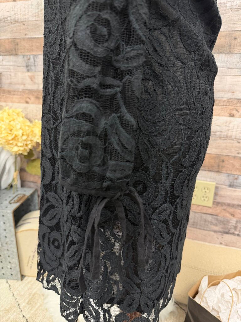 Solitaire Black Crochet Overlay Long Sleeve Dress