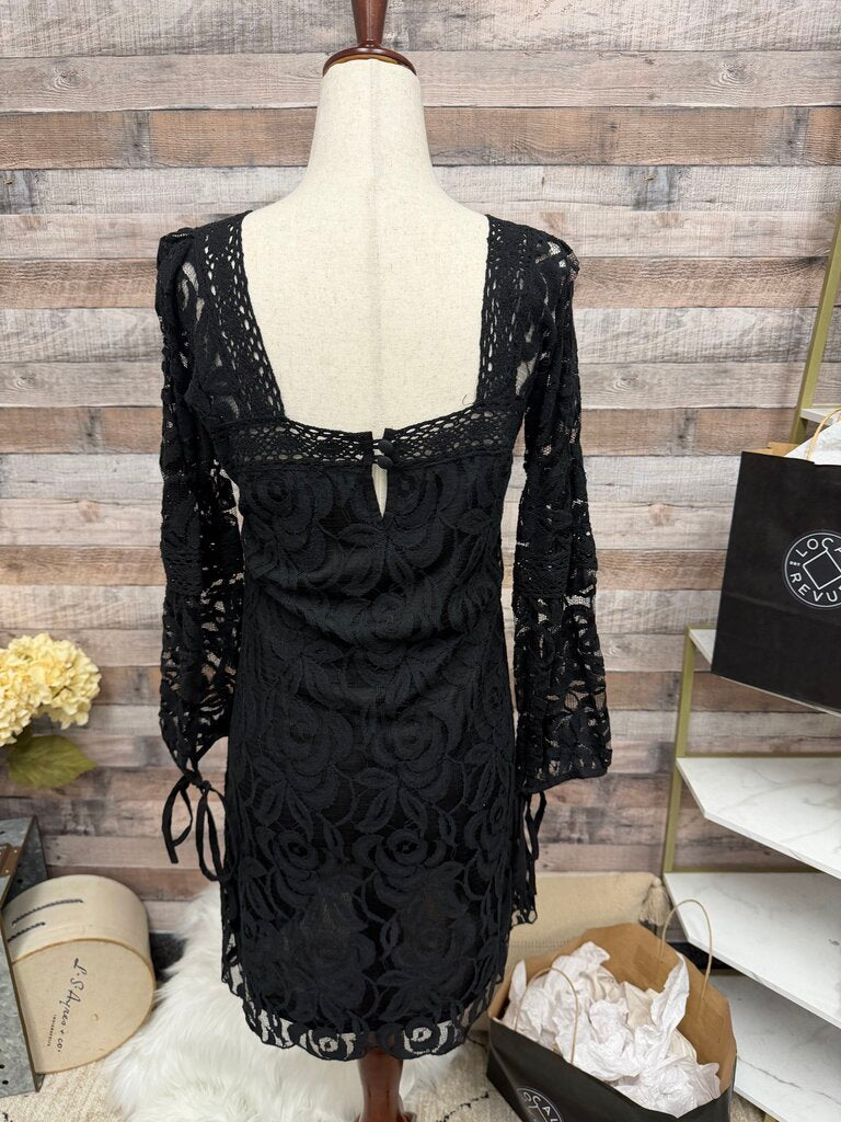 Solitaire Black Crochet Overlay Long Sleeve Dress