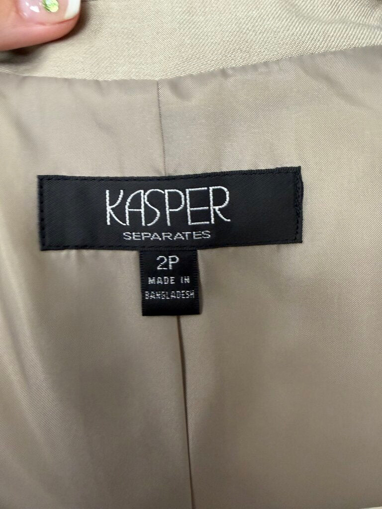 Kasper Khaki Notch Collar Single Breasted Blazer