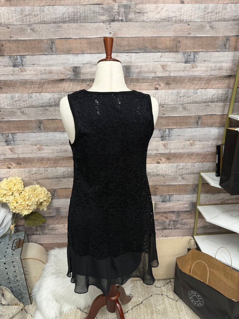 Tiana B Black lace Overlay Sleeveless Chiffon Hem Dress