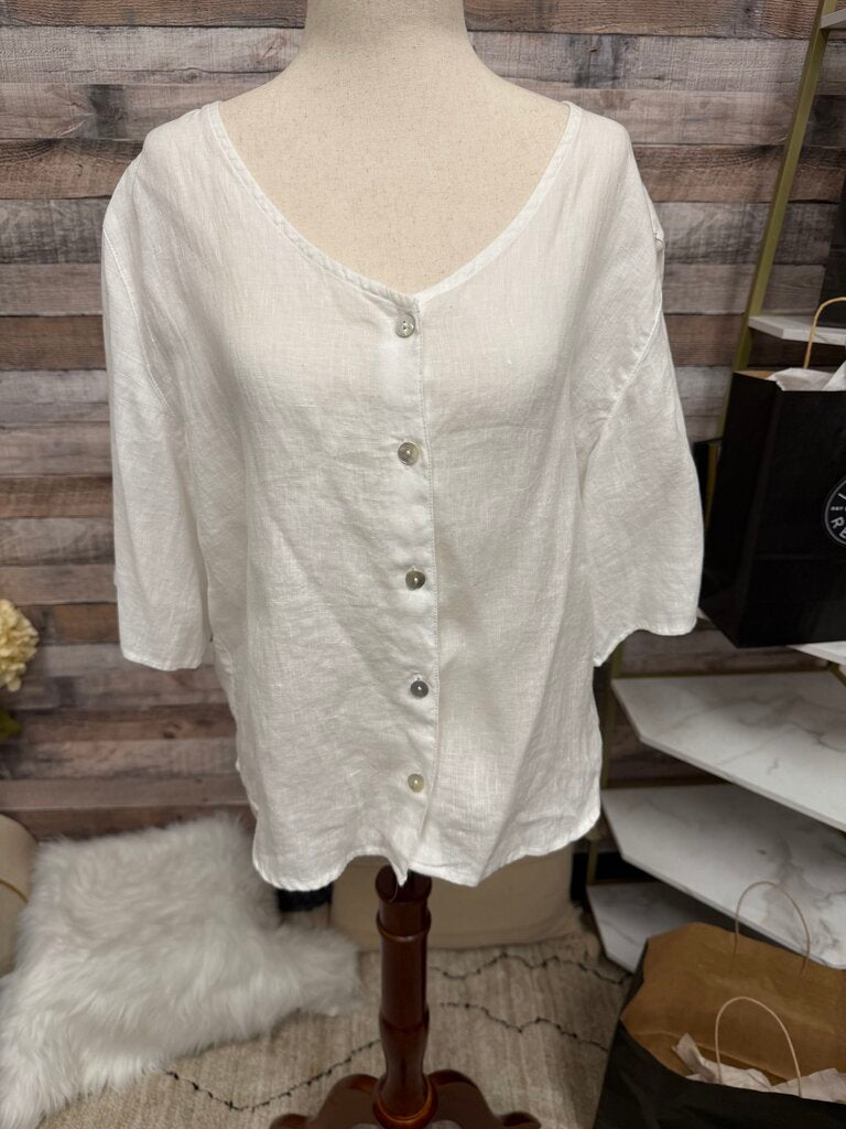 Cynthia Rowley 100% White Linen Short Sleeve Button Down