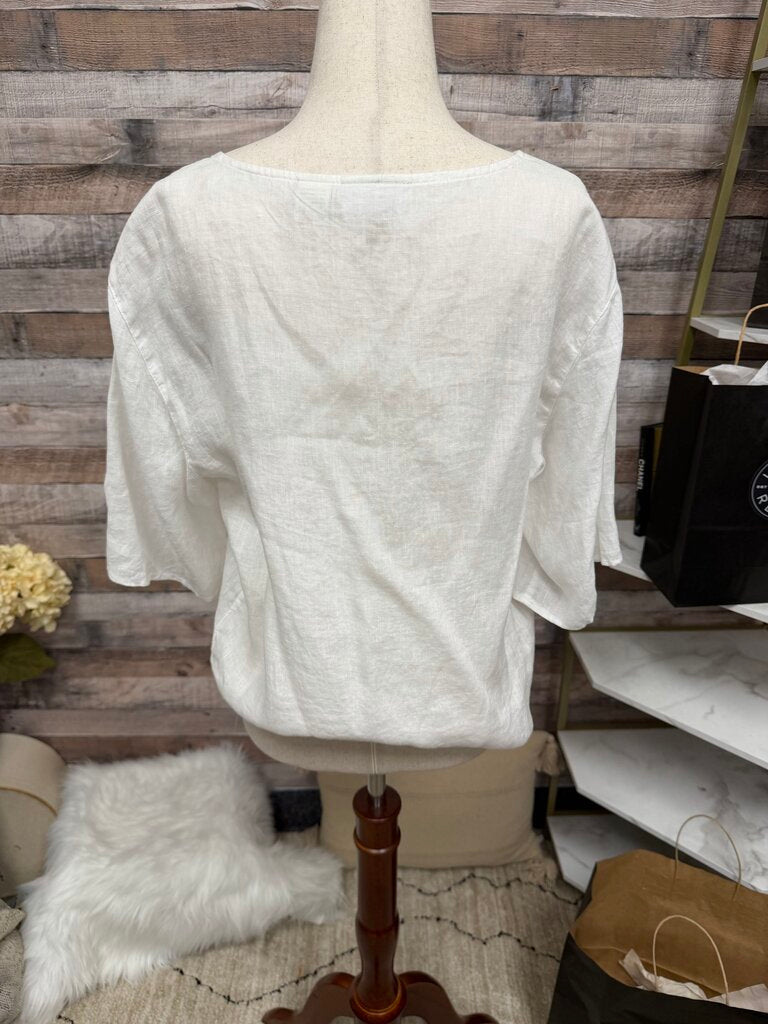 Cynthia Rowley 100% White Linen Short Sleeve Button Down