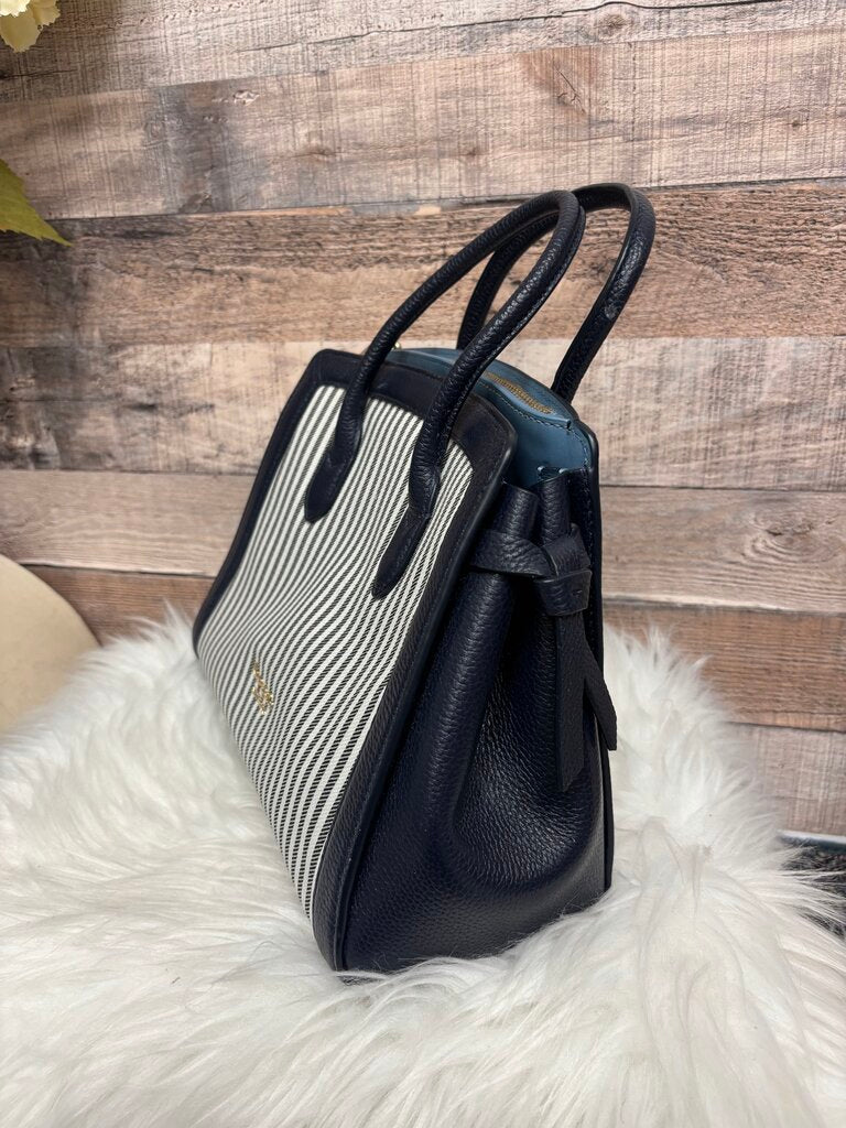 Kate Spade Navy & White Striped Canvas & Leather Mini Satchel