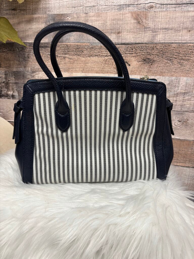 Kate Spade Navy & White Striped Canvas & Leather Mini Satchel