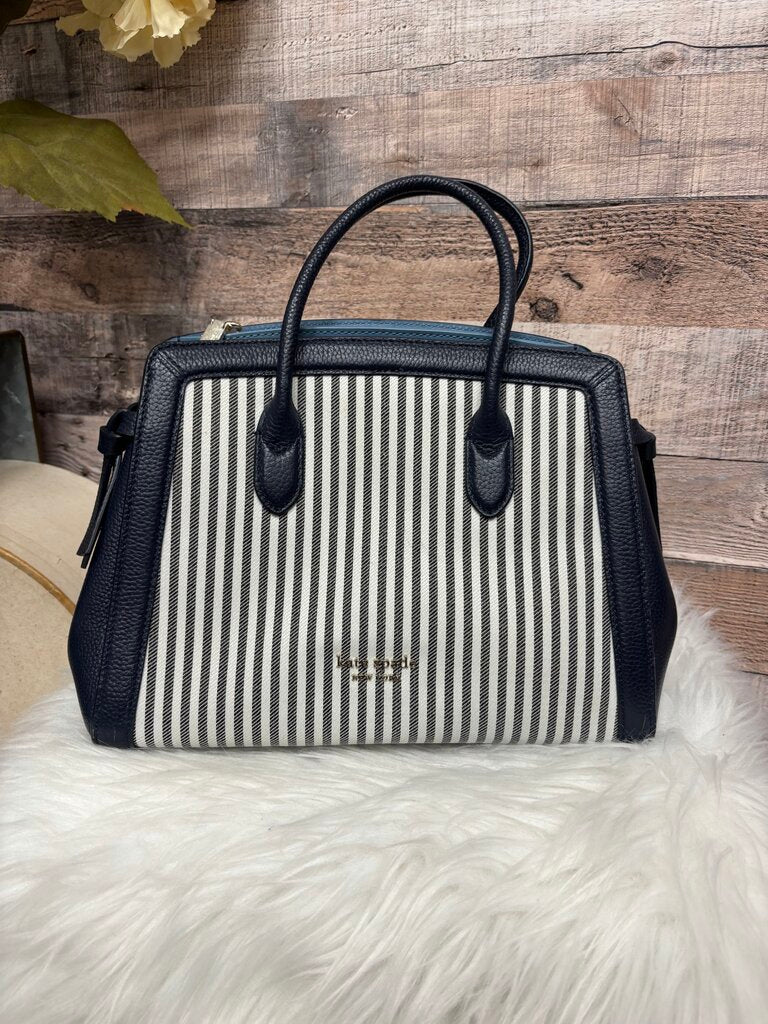 Kate Spade Navy & White Striped Canvas & Leather Mini Satchel