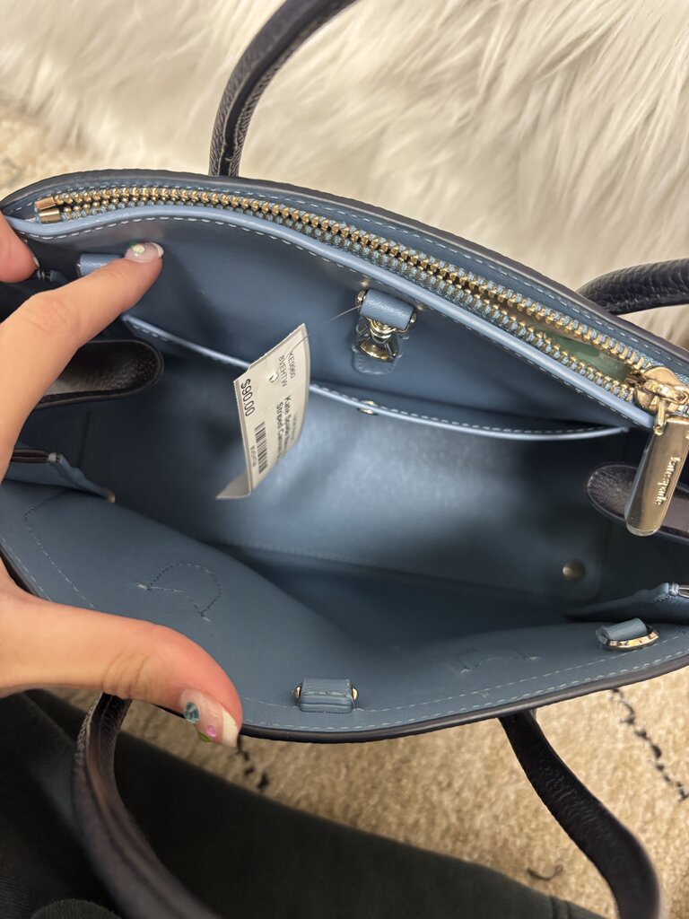 Kate Spade Navy & White Striped Canvas & Leather Mini Satchel