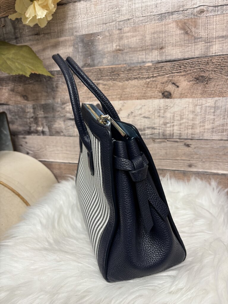 Kate Spade Navy & White Striped Canvas & Leather Mini Satchel