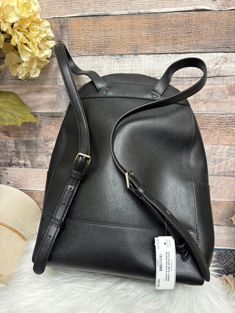 Kate Spade Black Leather Medium Backpack w/Gold Hardware