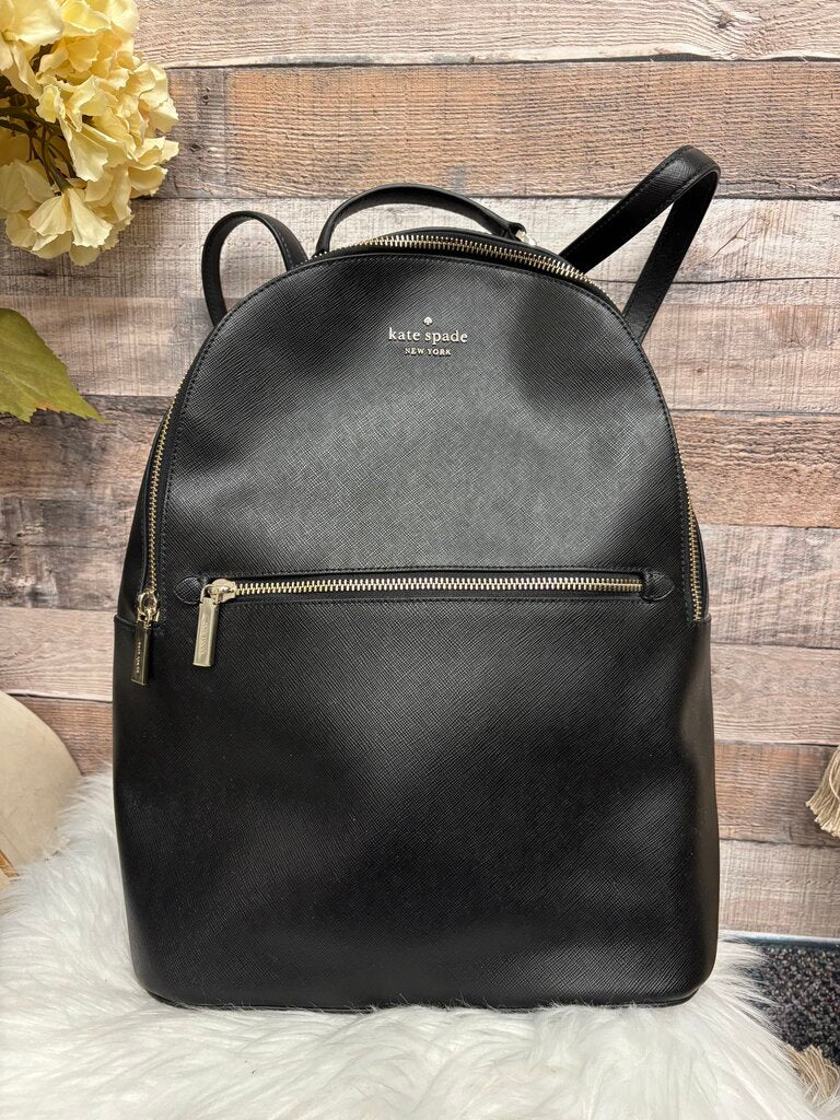 Kate Spade Black Leather Medium Backpack w/Gold Hardware