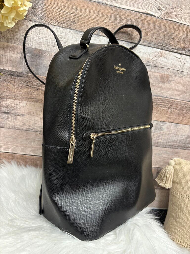 Kate Spade Black Leather Medium Backpack w/Gold Hardware