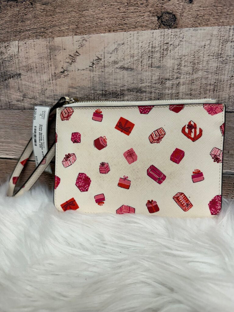 Kate Spade White w/Pink Gift Print Wristlet