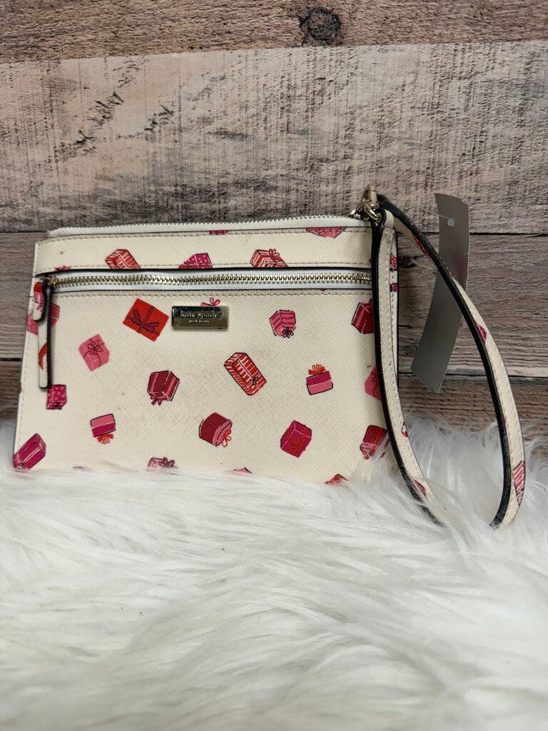 Kate Spade White w/Pink Gift Print Wristlet
