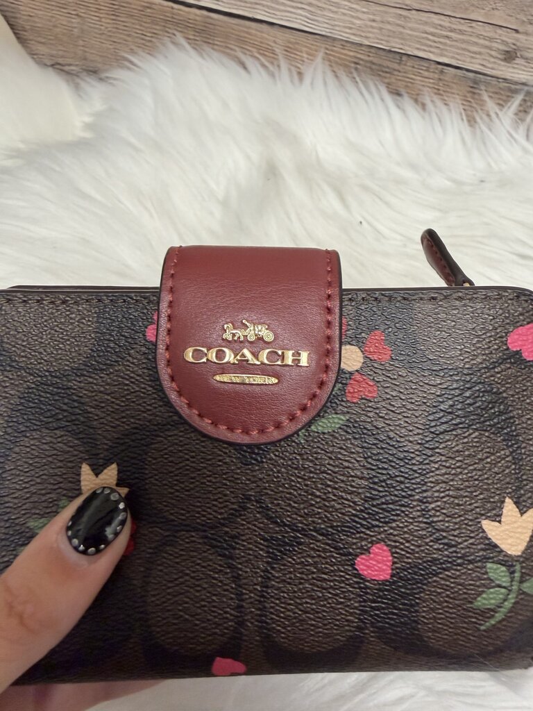 Coach Brown Signature Canvas w/Mini Rose Print Tote & Matching Wallet