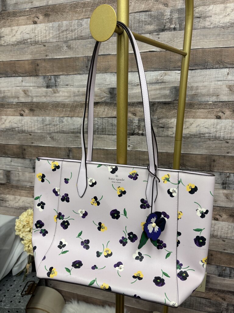 Kate Spade Pink w/Purple Pansy Floral Print Tote
