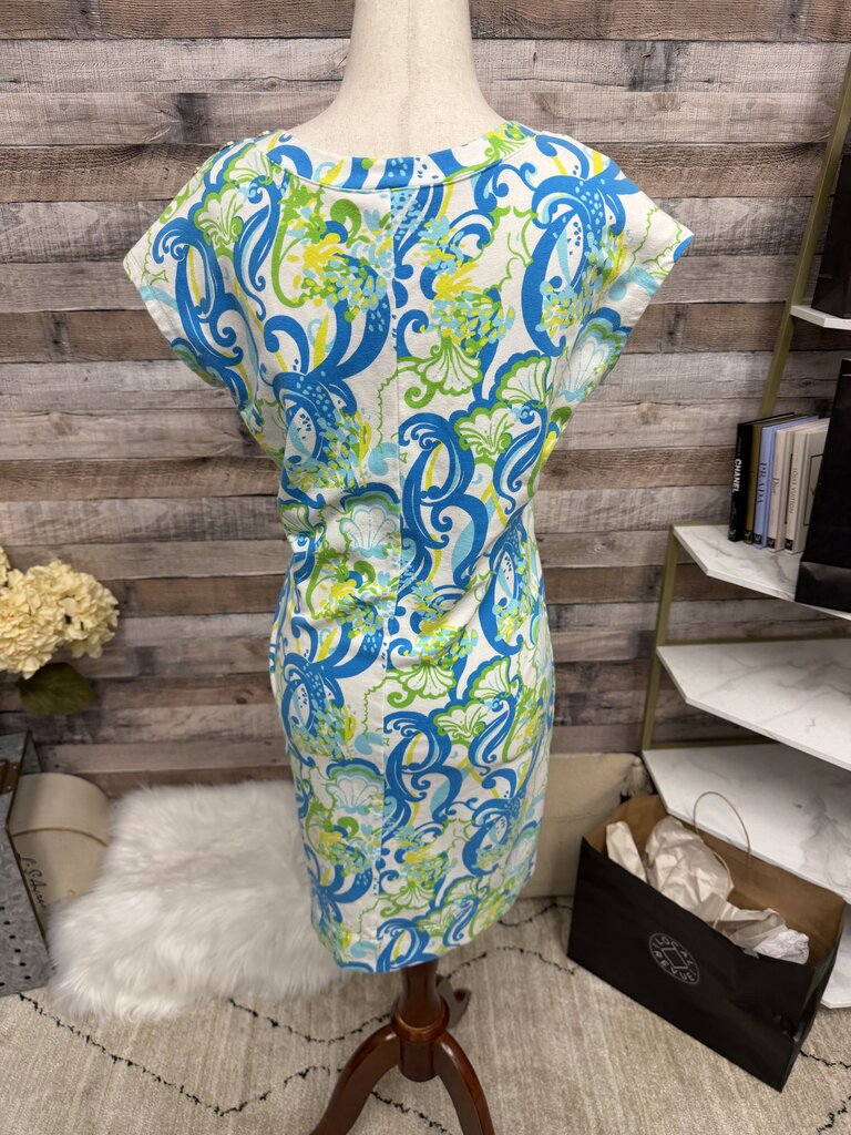 Lilly Pulitzer Aqua & Green V-Neck Short Sleeve Cotton Shirt Dress