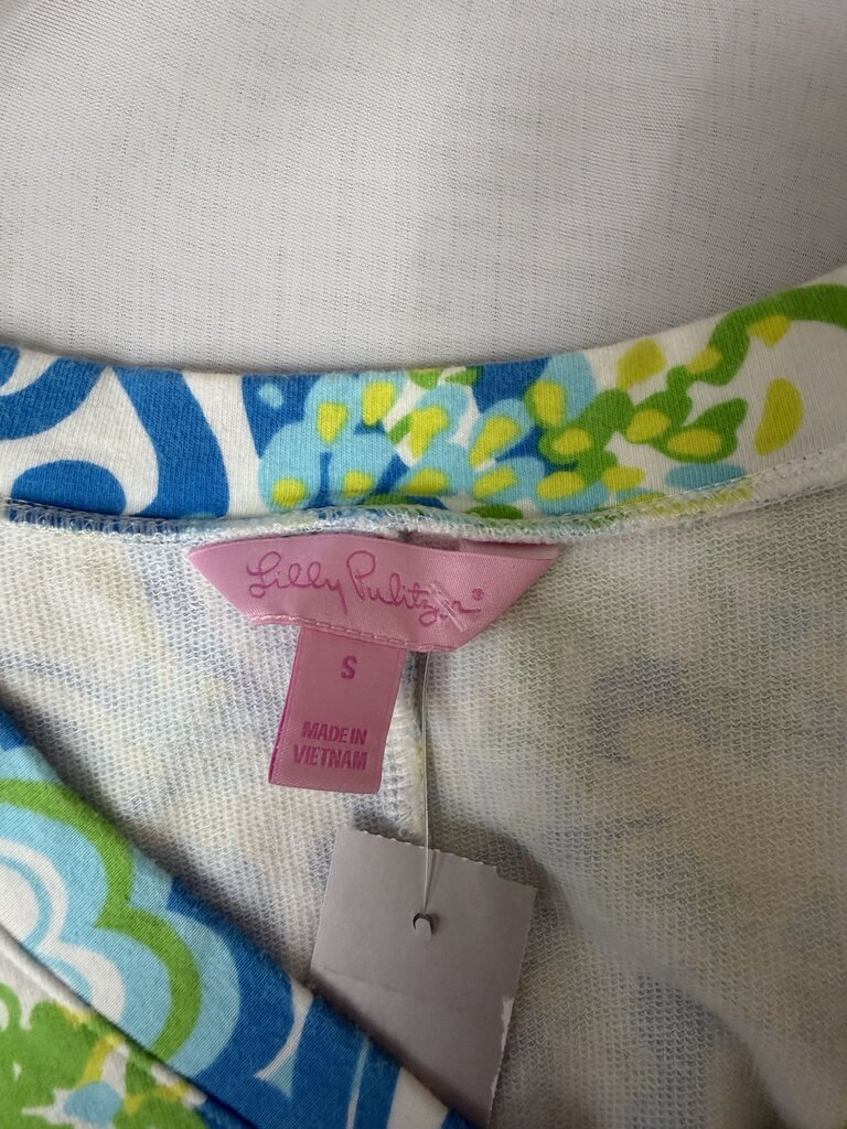 Lilly Pulitzer Aqua & Green V-Neck Short Sleeve Cotton Shirt Dress