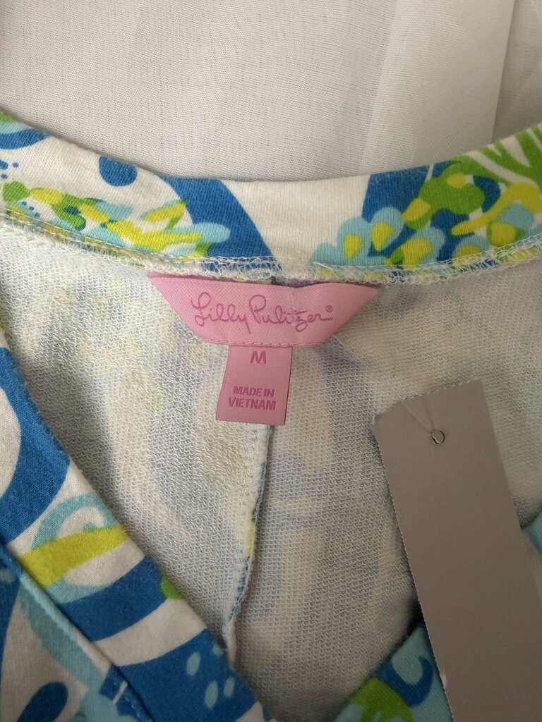 Lilly Pulitzer Aqua & Green V-Neck Short Sleeve Cotton Shirt Dress