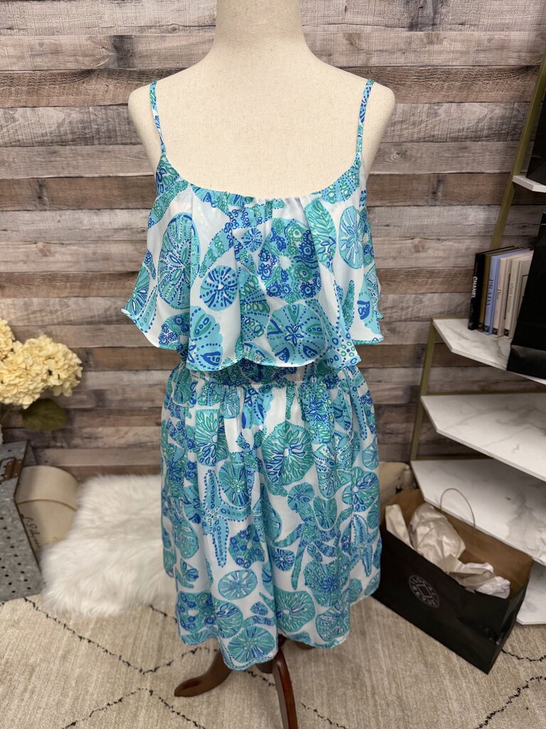 Lilly Pulitzer Aqua & White Sea Urchin Print Flutter Dress