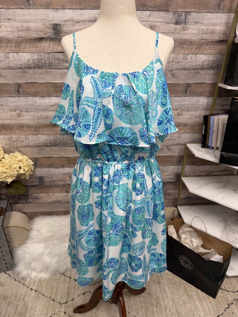 Lilly Pulitzer Aqua & White Sea Urchin Print Flutter Dress