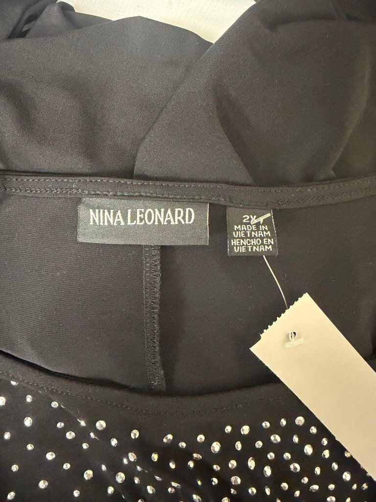 Nina Leonard Black Stud Embellished Top 1