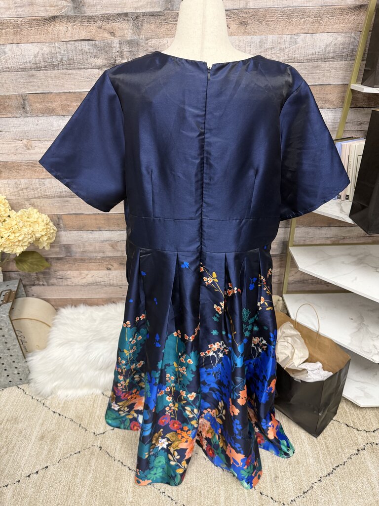 eShakti Floral Print Midi Dress With Puff Sleeves