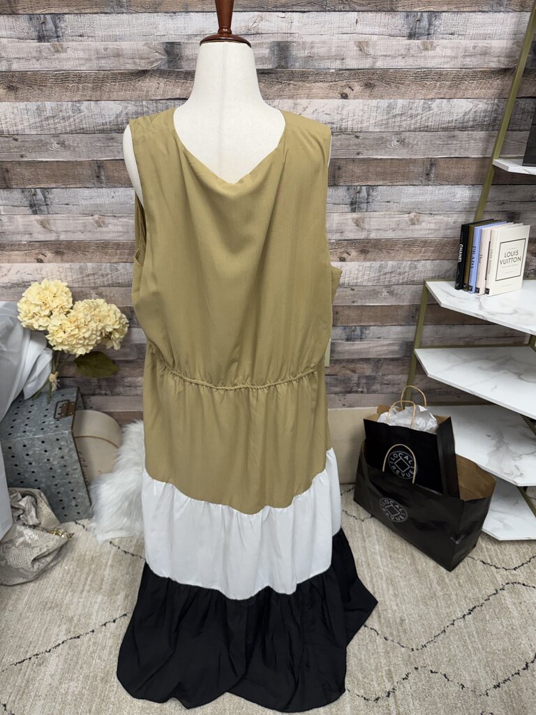 City Chic Neutral Colorblock Tiered Dress