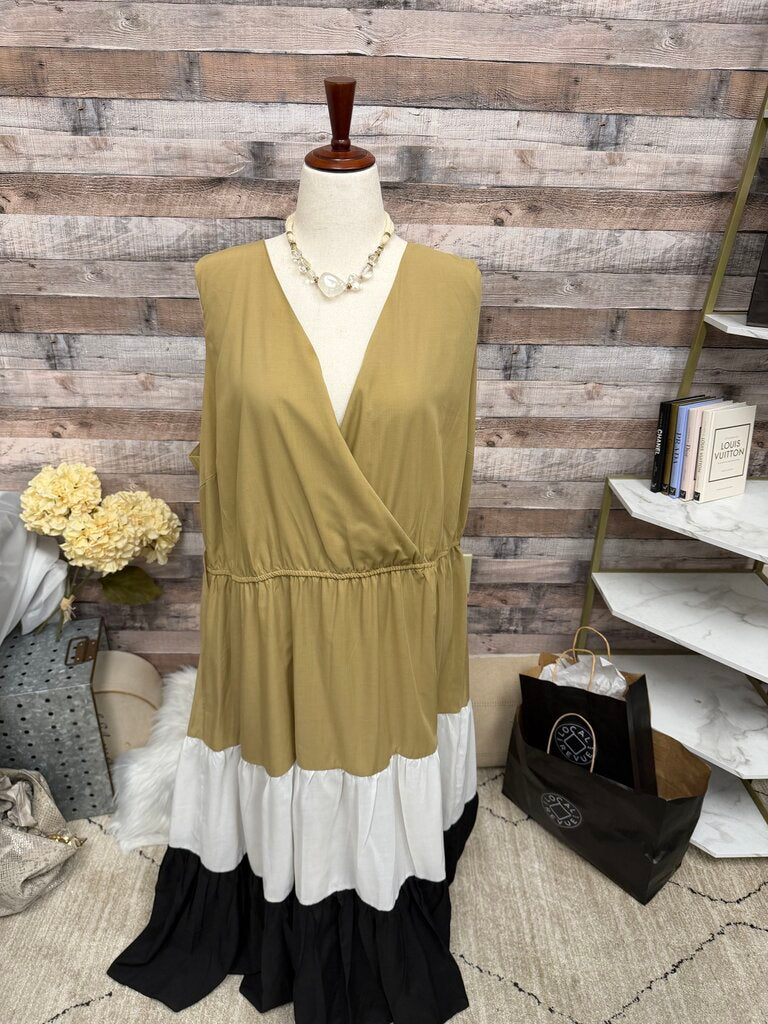 City Chic Neutral Colorblock Tiered Dress