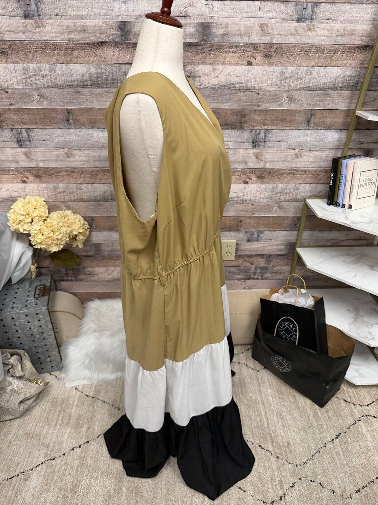 City Chic Neutral Colorblock Tiered Dress
