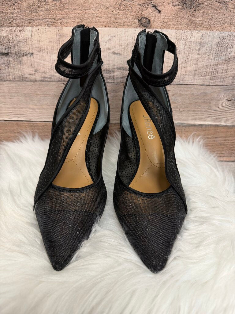 J.Renee Black Mesh & Lace Slingback Pumps