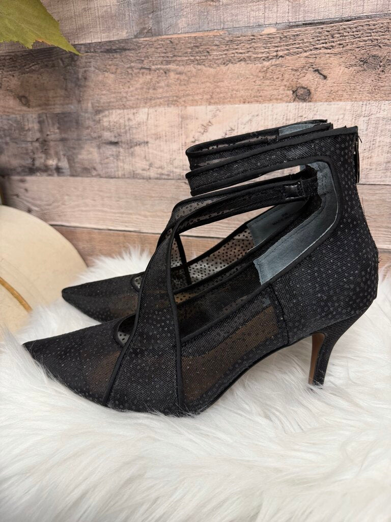 J.Renee Black Mesh & Lace Slingback Pumps