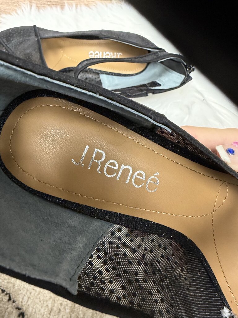 J.Renee Black Mesh & Lace Slingback Pumps