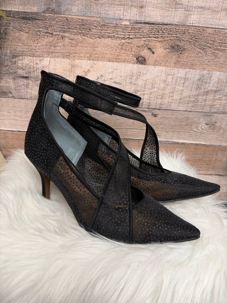 J.Renee Black Mesh & Lace Slingback Pumps