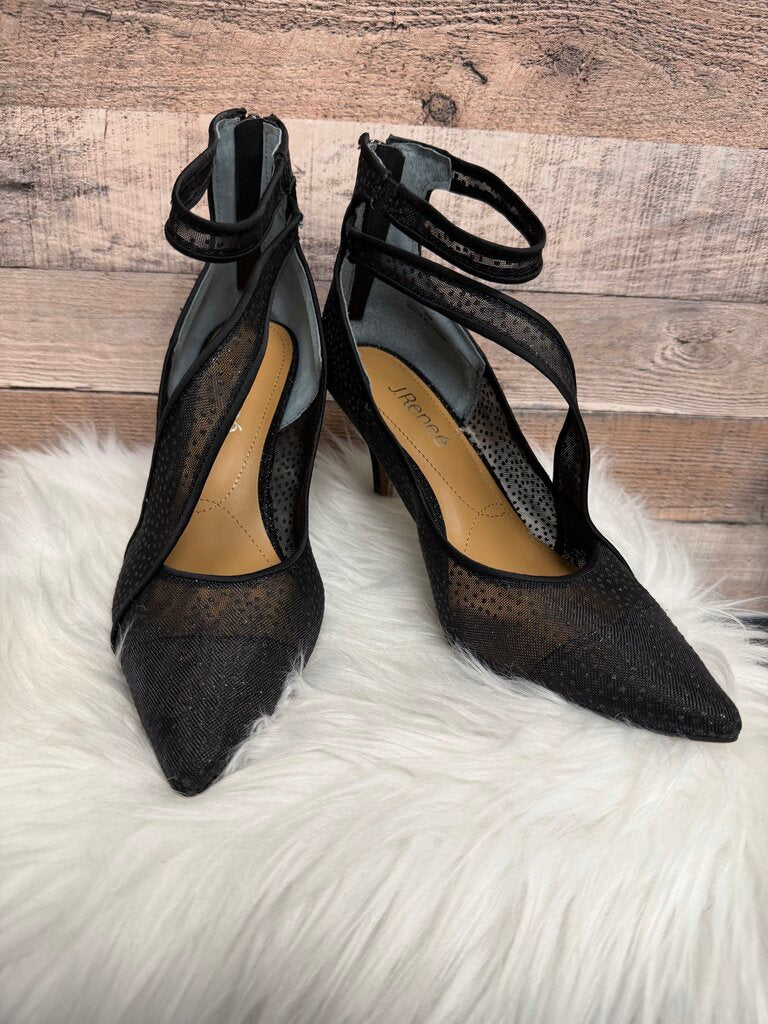 J.Renee Black Mesh & Lace Slingback Pumps