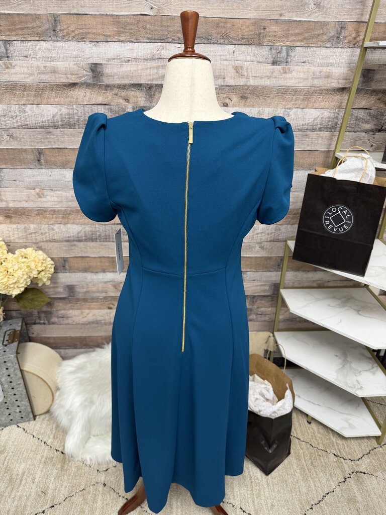NWT Calvin Klein Blue Dress With Puff Sleeves
