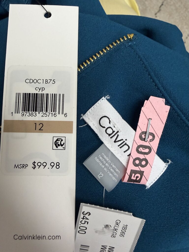 NWT Calvin Klein Blue Dress With Puff Sleeves