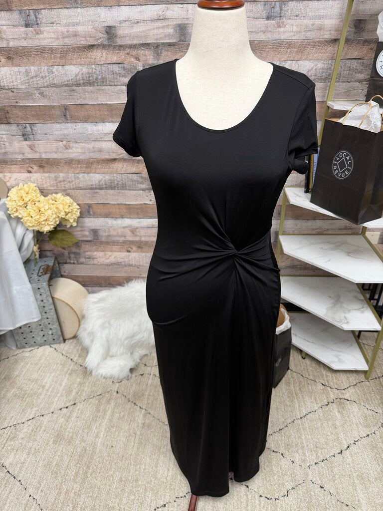 Elie Tahari Black Twist-Front Knit Midi Dress