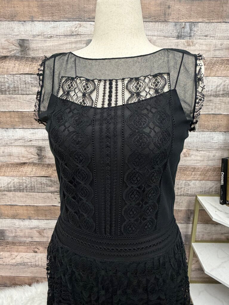 DKNY Black Sleeveless Dress with Lace Overlay