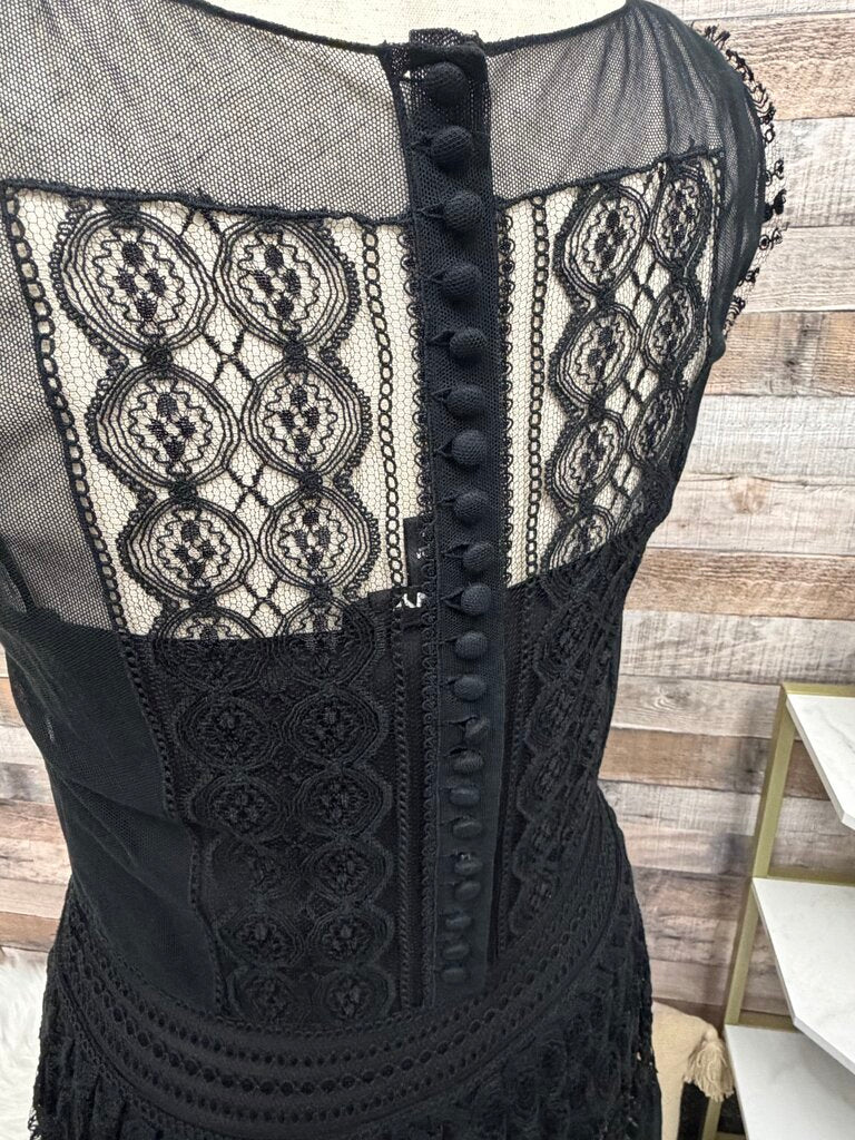 DKNY Black Sleeveless Dress with Lace Overlay