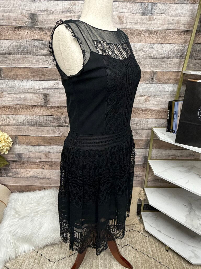 DKNY Black Sleeveless Dress with Lace Overlay