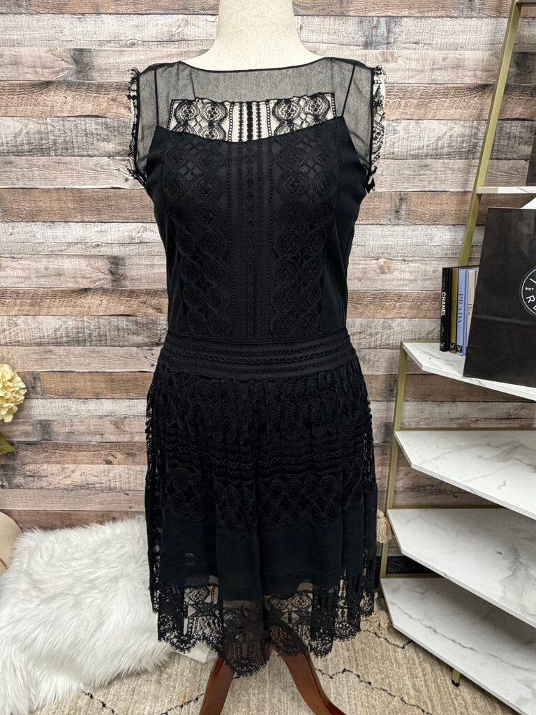 DKNY Black Sleeveless Dress with Lace Overlay