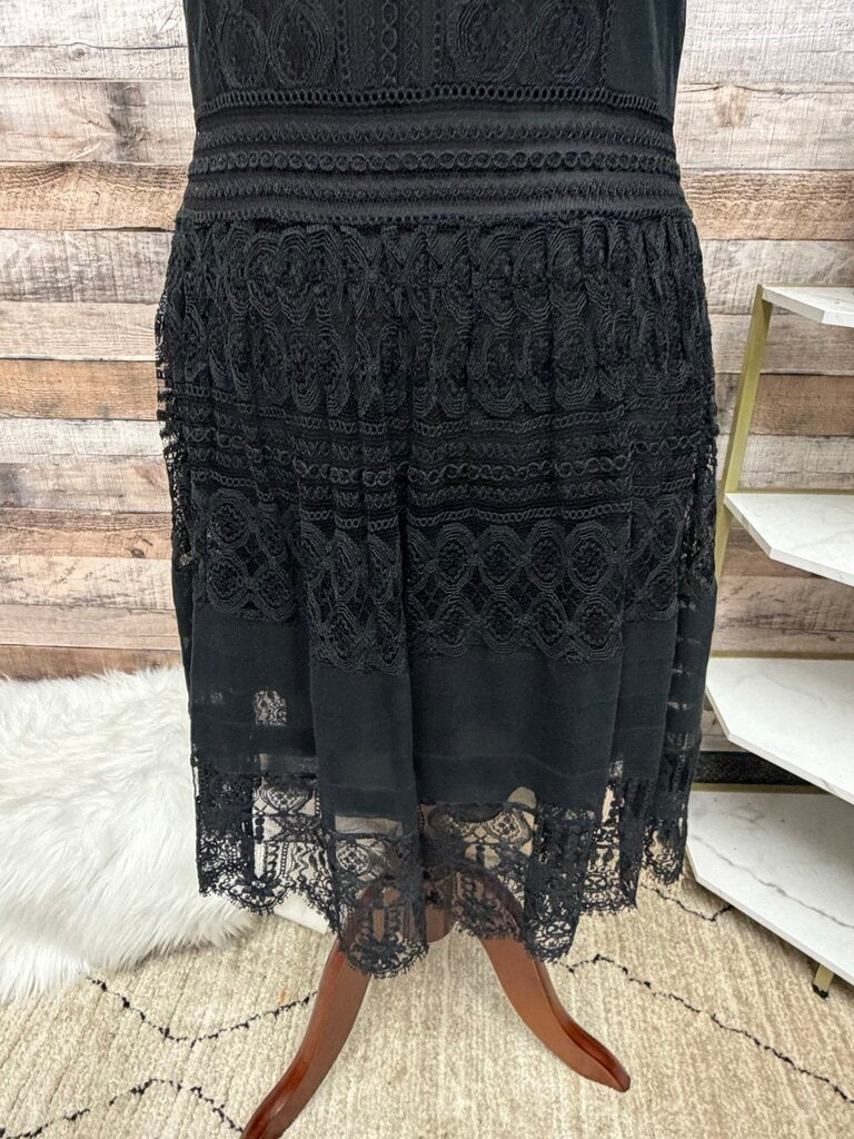 DKNY Black Sleeveless Dress with Lace Overlay
