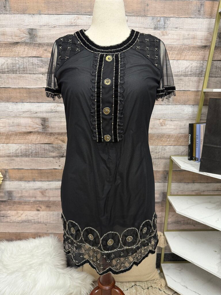 Anna Sui Black Short Sleeve Dress With Beaded Embellishment